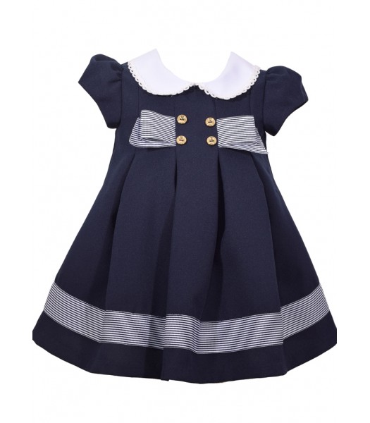 Bonnie Jean Baby Blue With White Collar Nautical Pleats Dress 